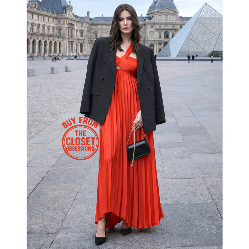 MANGO Red Pleated Front Knot Maxi Dress NWT Wedding Guest Formal - Picture 5 of 16
